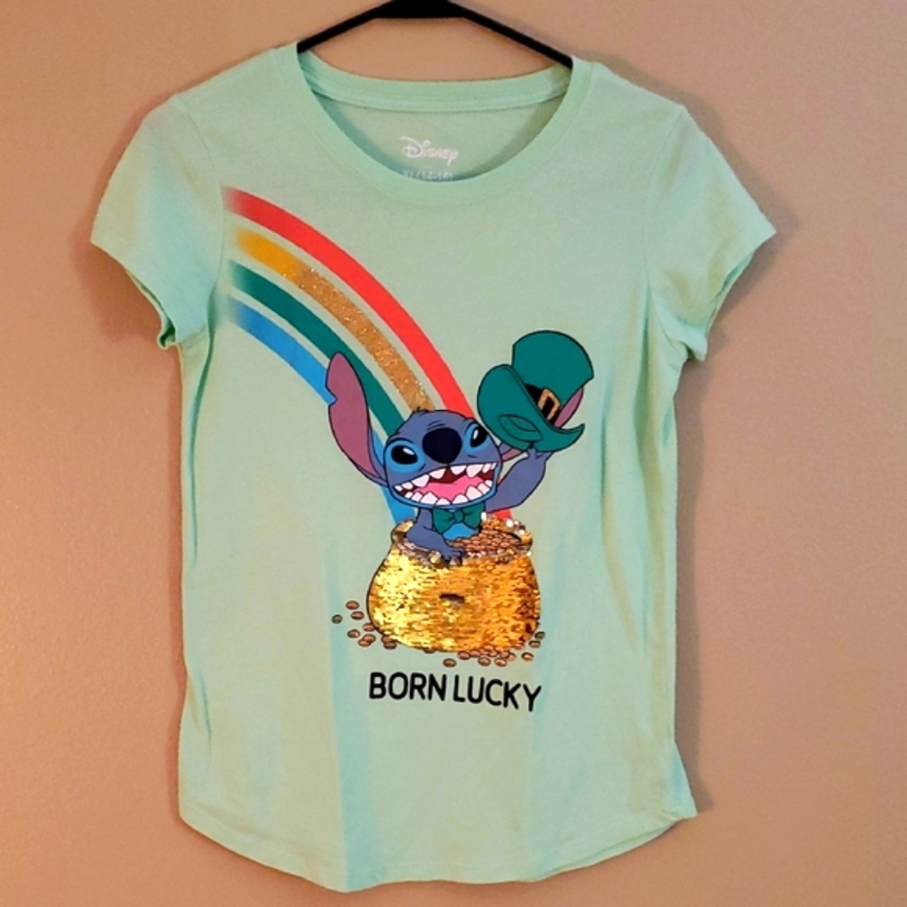 Disney Kids Mint Green Stitch Born Lucky T-Shirt